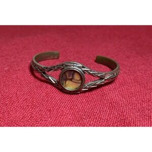 Vintage Alpaca‎ Silver Cuff Bracelet Mexico Abolone Shell Inlayed